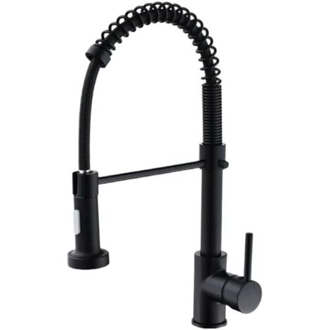 Modern single-handle spring-loaded kitchen faucet with pull-out spray head, matte black kitchen sink faucet