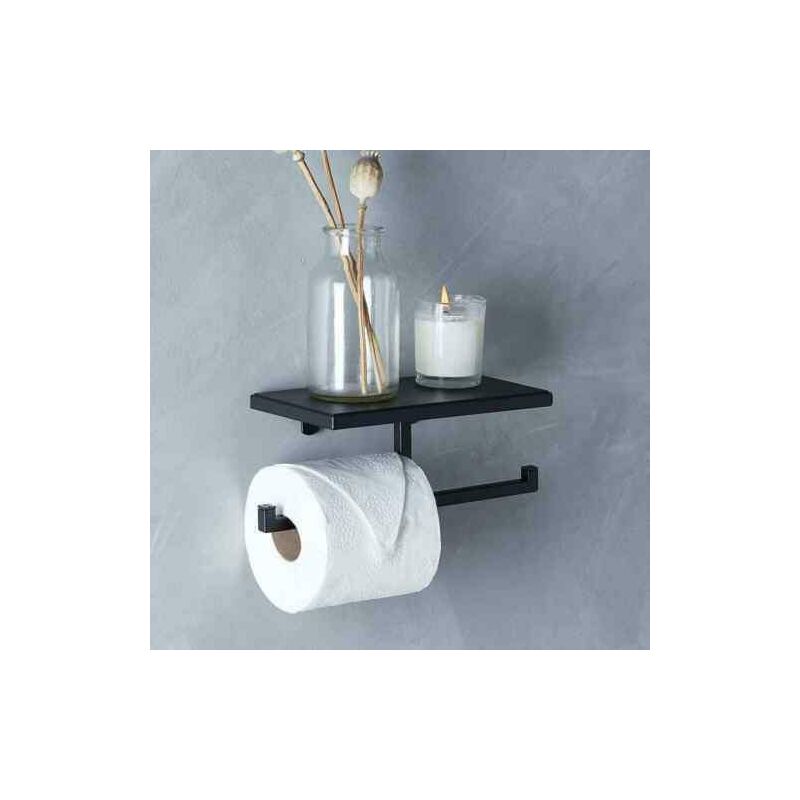 Dylex - Modern Sleek Bathroom Shelf and Double wc Loo Toilet Roll Holder Black