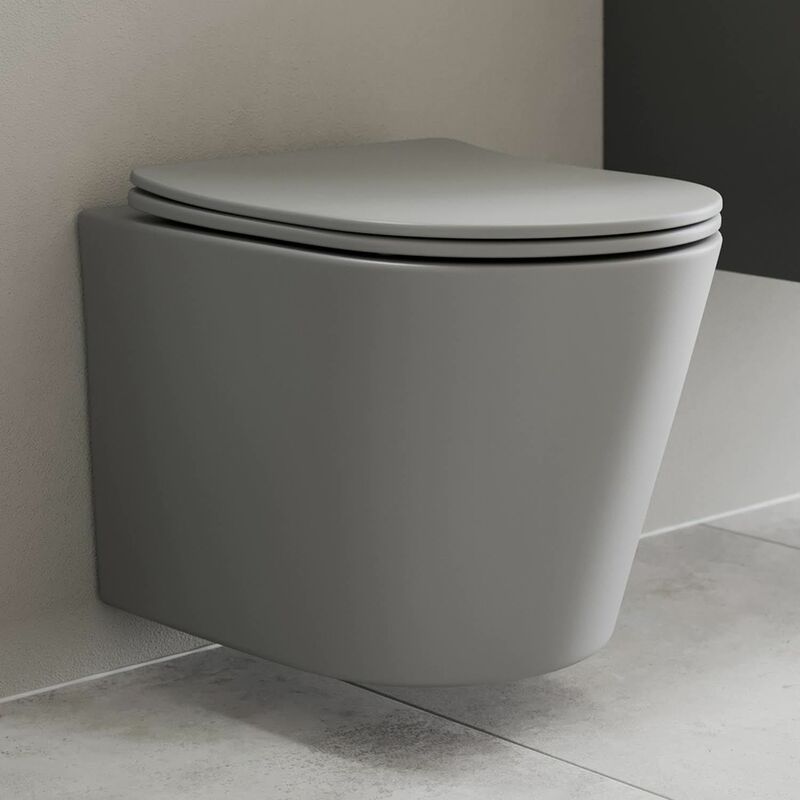 Modern Slim D-Shape wc Toilet Seat Bathroom Soft Close Top Fix Hinges Grey - Grey