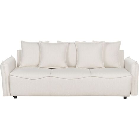 Modern Sofa Bed Convertible Sleeper with Storage Additional Cushions Removable Covers White Krama