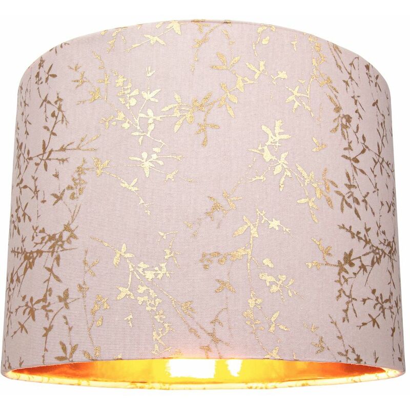 Modern Soft Pink Cotton Fabric 10" Lamp Shade with Gold Foil Floral Decoration by Happy Homewares