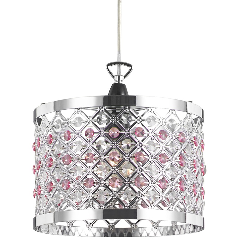 Modern Sparkly Ceiling Pendant Light Shade with Clear and Pink Beads by Happy Homewares