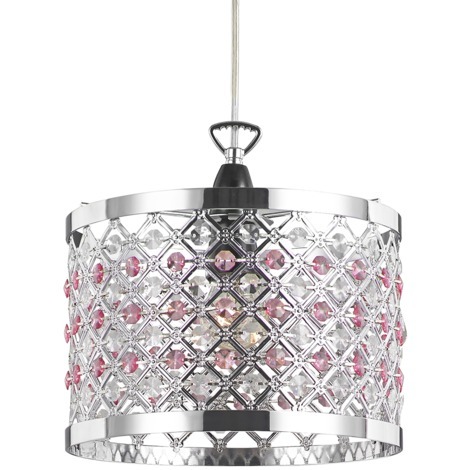 Modern Sparkly Ceiling Pendant Light Shade With Clear And Pink Beads By Happy Homewares