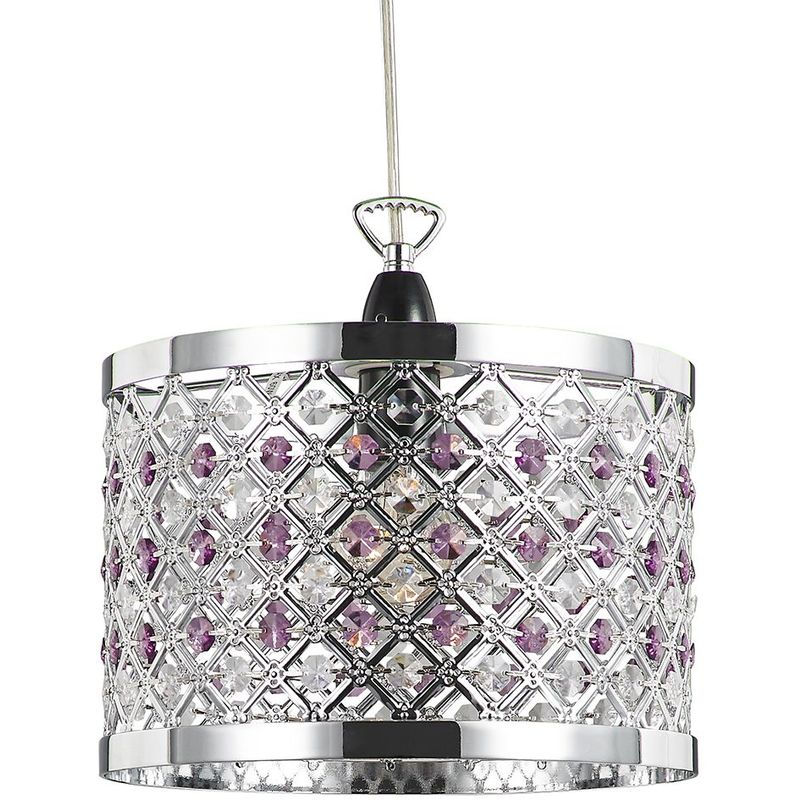 Sparkly Ceiling Pendant Shade with Clear and Purple Beads by - Happy Homewares
