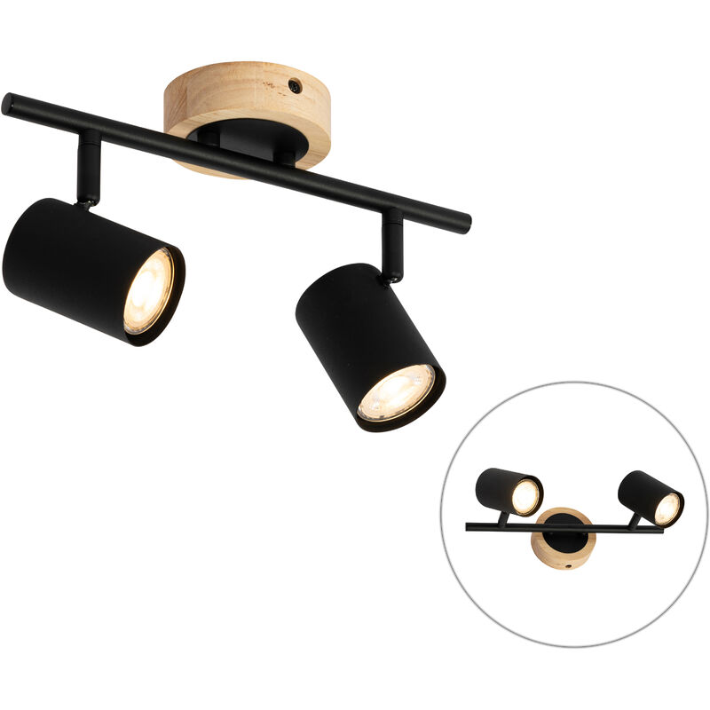 Modern Spotlight Black with Wood Tiltable 2-Light - Jeana