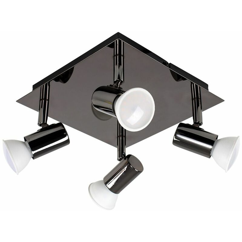 Minisun - Square 4 Way GU10 Ceiling Spotlight - Black Chrome