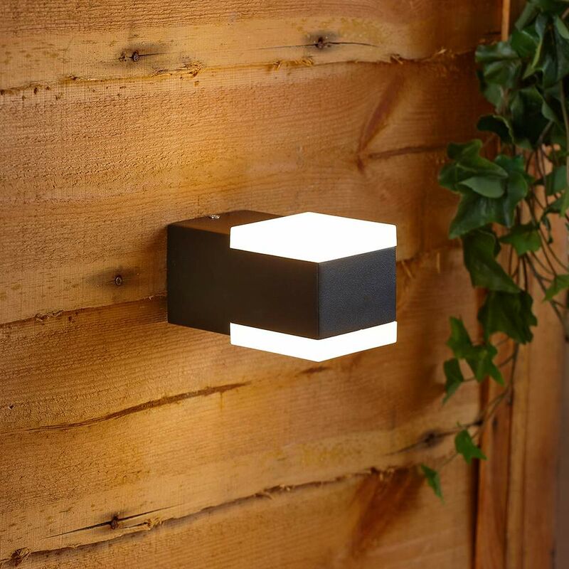 Modern Square Black Outdoor Wall Light Up Down Integrated LED IP54 Garden Door