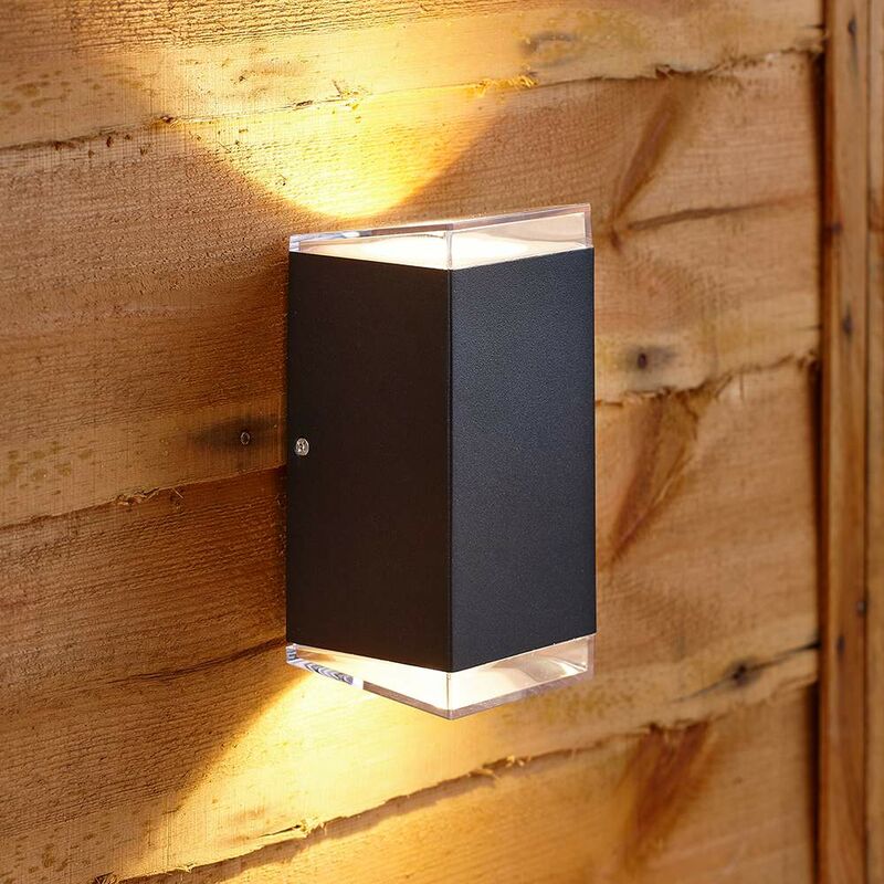 Modern Square Black Outdoor Wall Light Up Down Integrated LED IP54 Garden Door