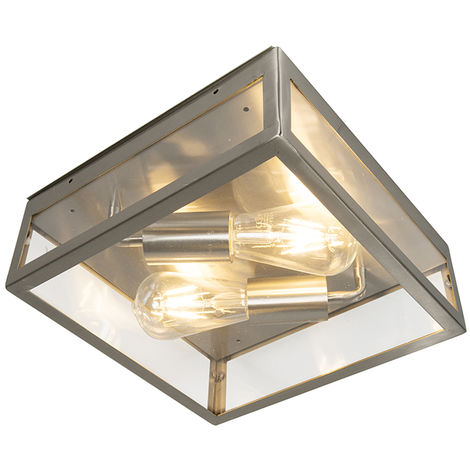 QAZQA Modern Square Ceiling Lamp 2 Steel IP23 - Rotterdam