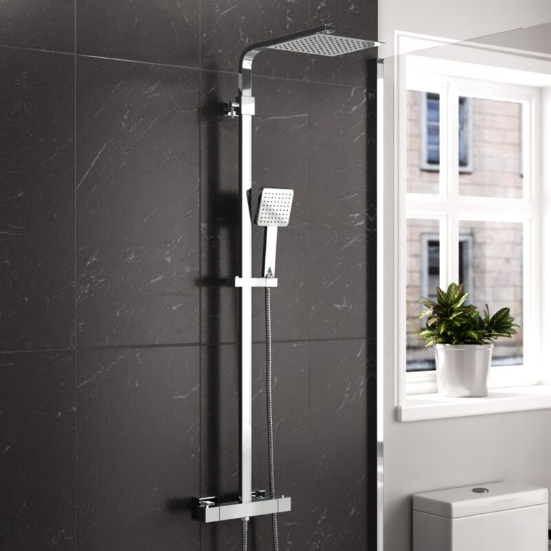 Modern Square Exposed Thermostatic Mixer Shower Set With Shower Head and Handheld - Nes Home