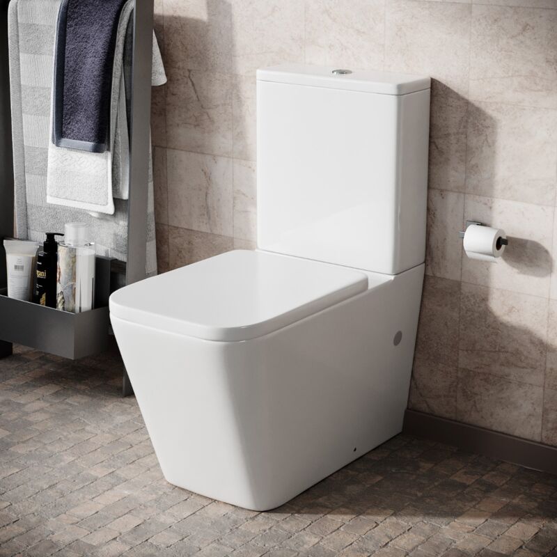 Nes Home - Modern Square Rimless Closed Coupled Wc Toilet With Seat And Cistern