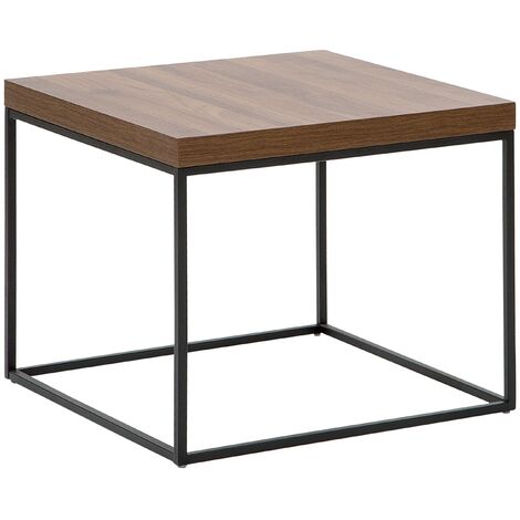 main image of "Modern Square Side Table Dark Wood Top Metal Base Industrial Black Delano"