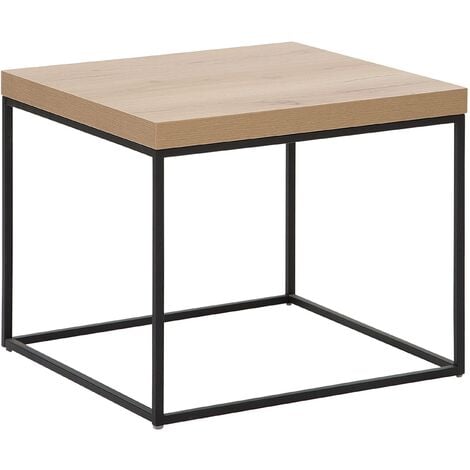 main image of "Modern Square Side Table Top Black Metal Base Industrial Light Wood Delano"