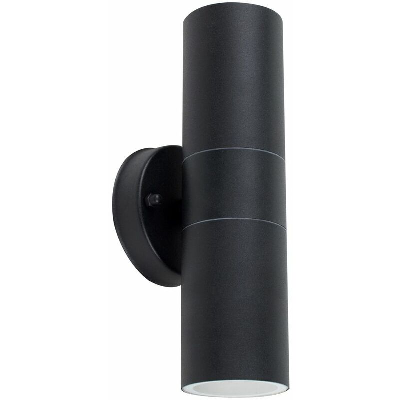 IP44 Rated Outdoor Up & Down Security Wall Light + 5W Warm White LED GU10 Bulbs - Black