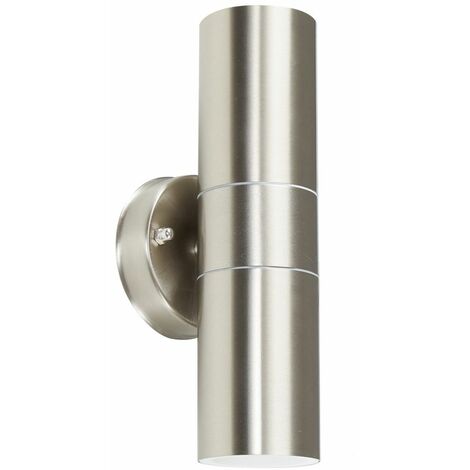 Modern Brushed Stainless Steel External Up//Down Outdoor Security PIR Motion Detector GU10 Wall Light IP44 Rated