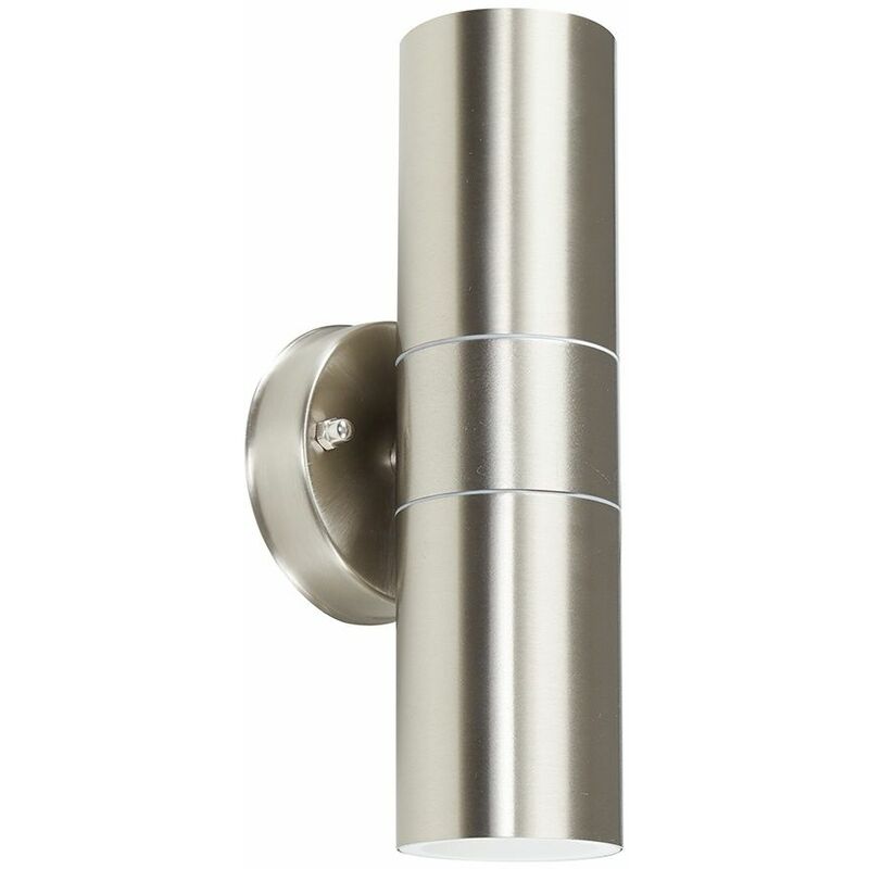 Outdoor Up & Down Wall Light in Stainless Steel + 3W LED Dusk to Dawn Bulb - Add LED Bulbs