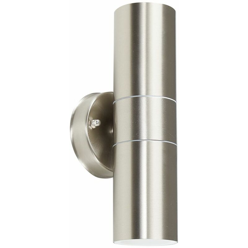 Outdoor Up & Down Wall Light in Stainless Steel + 3W LED Dusk to Dawn Bulb - No Bulbs