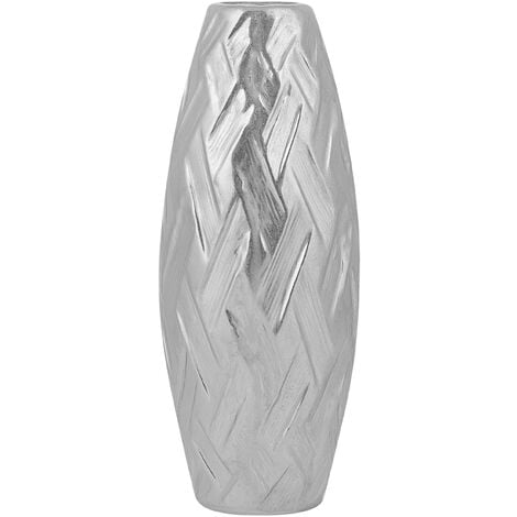 Modern Stoneware Accent Flower Vase Decorative Geometric Pattern Silver Arpad