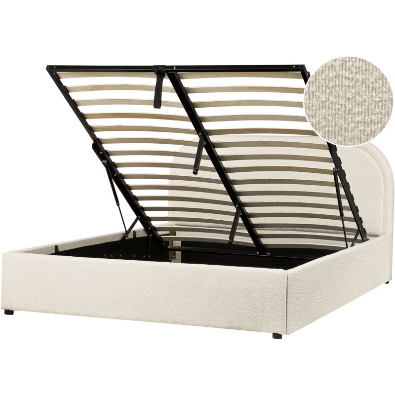 Beliani Ottoman Bed Boucle Quillien 140 X 200 Cm (eu Double) Light Beige