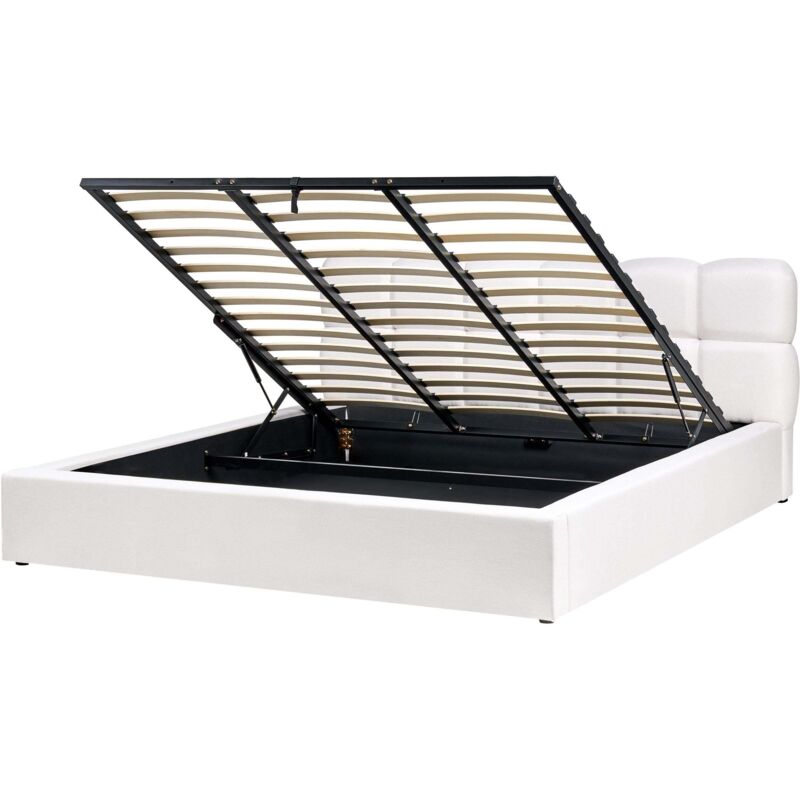 Beliani Modern Storage Bed Eu Super King 6ft Fabric Upholstery Off-white Baston