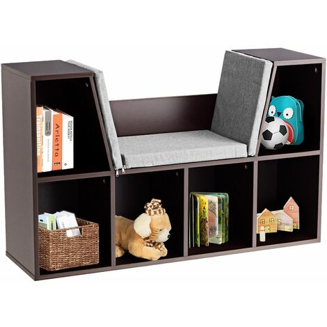 Modern Storage Shelf Bookcase Cube Bookshelf Organizer Cabinet with Seat Cushion