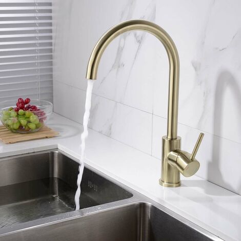 Modern Style Brushed Brass Kitchen Sink Single Lever Mixer Tap With Diffuser And 360 Swivel Spout