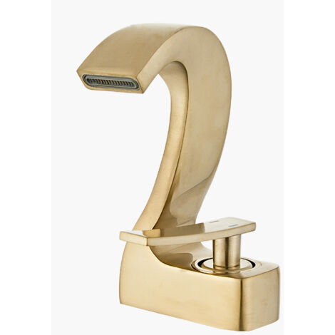 Modern Swan Falls Hot and Cold Sink Faucet with Hose, All Copper, Brushed Gold