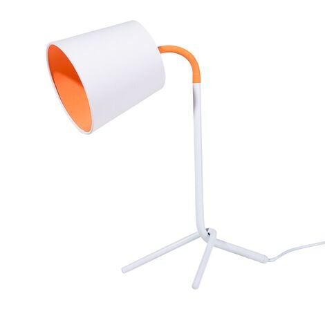 Modern Table Desk Lamp White Spotlight White Drum Shade Tripod Base Steel Mooki - White