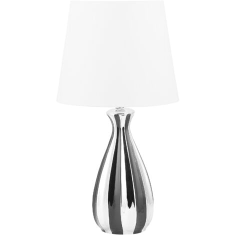 Modern Table Lamp Light Silver and Black Base White Shade Vardja - White