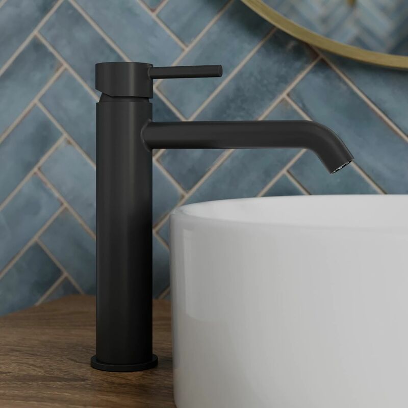 Modern Tall Bathroom Sink Basin Faucet Mixer Tap Single Handle Matt Black Curved