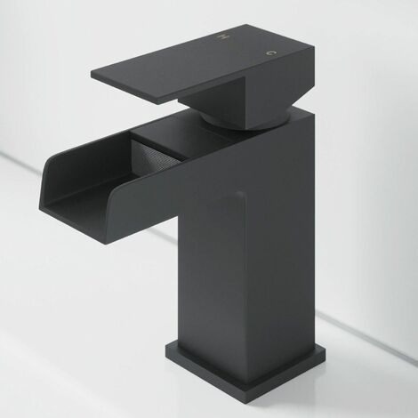 Modern Taps Basin Bathroom Sink Mono Mixer Waterfall Tap Lever Black Finish - Black