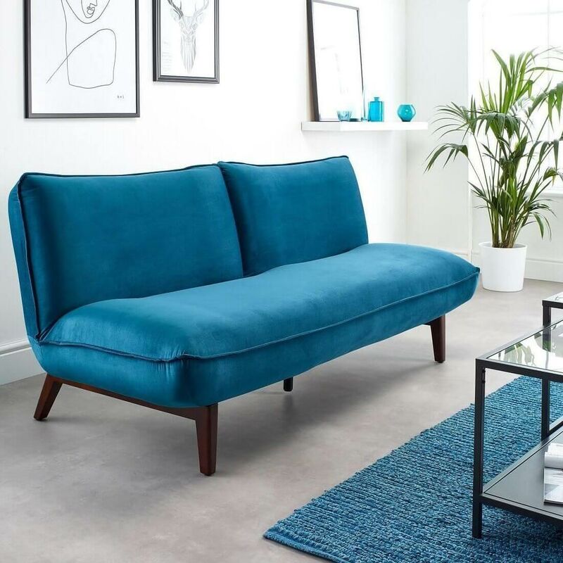 Modern Teal Fabric Sofa Bed Click Clack Living Room Recliner Couch Settee