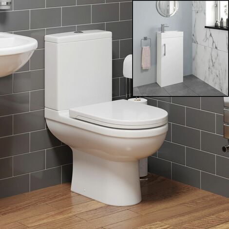 Modern Toilet Sink Basin Cloakroom Ceramic Vanity Unit Bathroom Suite White - White
