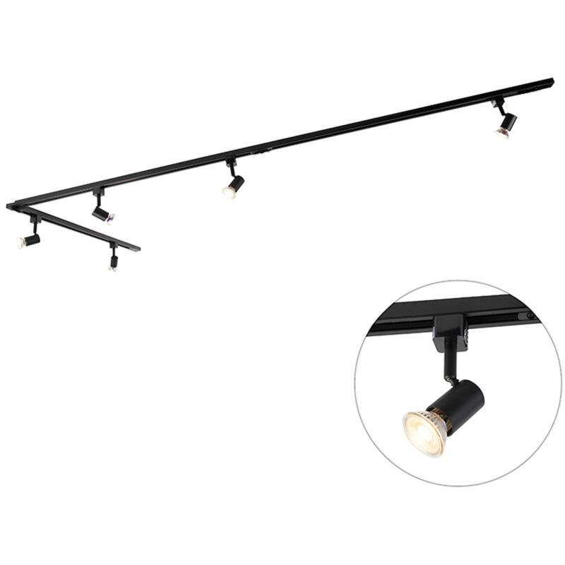 Modern Track Lighting with 5 Black Spotlights 1-Phase - Iconic Jeany