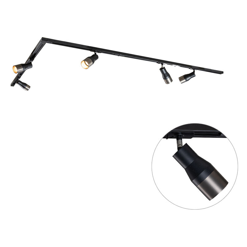 Qazqa - Modern Track Lighting System With 5 Gunmetal Spotlights 1-phase - Iconic Kohua