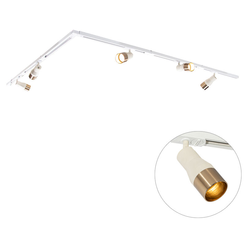 Qazqa Modern Track Lighting System With 5 Spotlights Beige With Gold 1-phase - Iconic Kohua