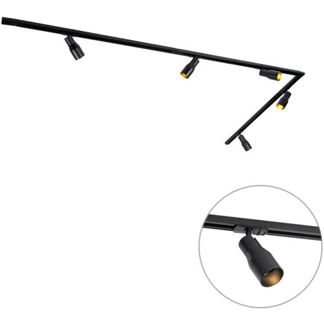 Modern Track Lighting System with 5 Spotlights Black 1-Phase - Iconic Kohua