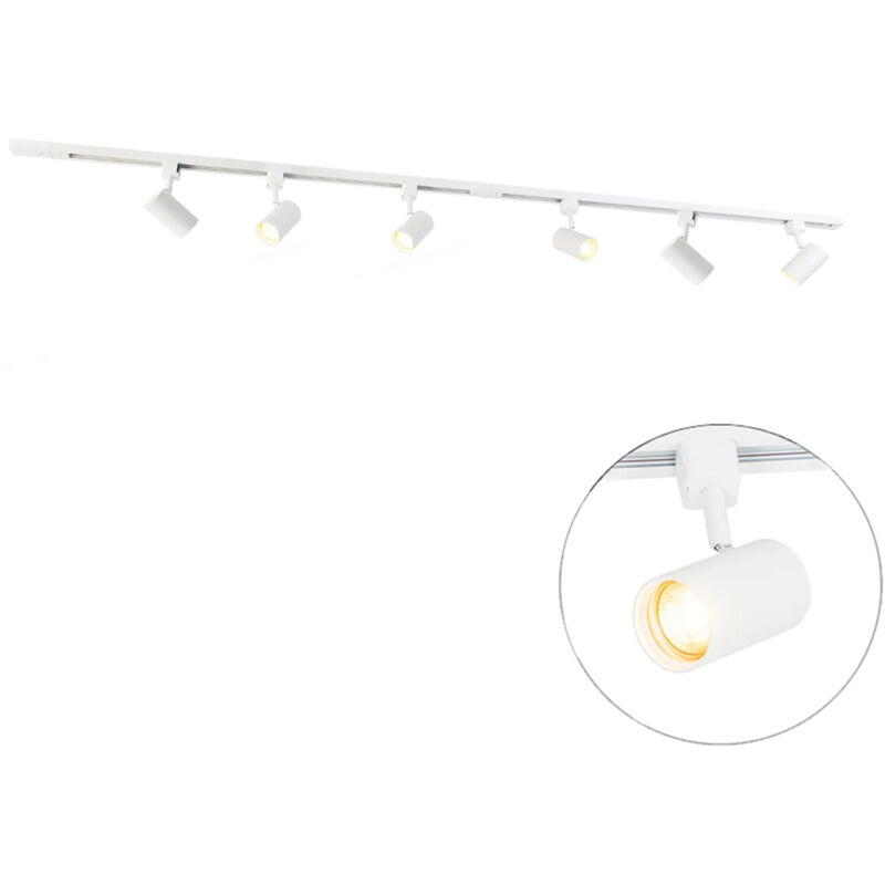 Qazqa Modern Track Lighting System With 6 White Spotlights 1-phase 200cm - Iconic Jeana