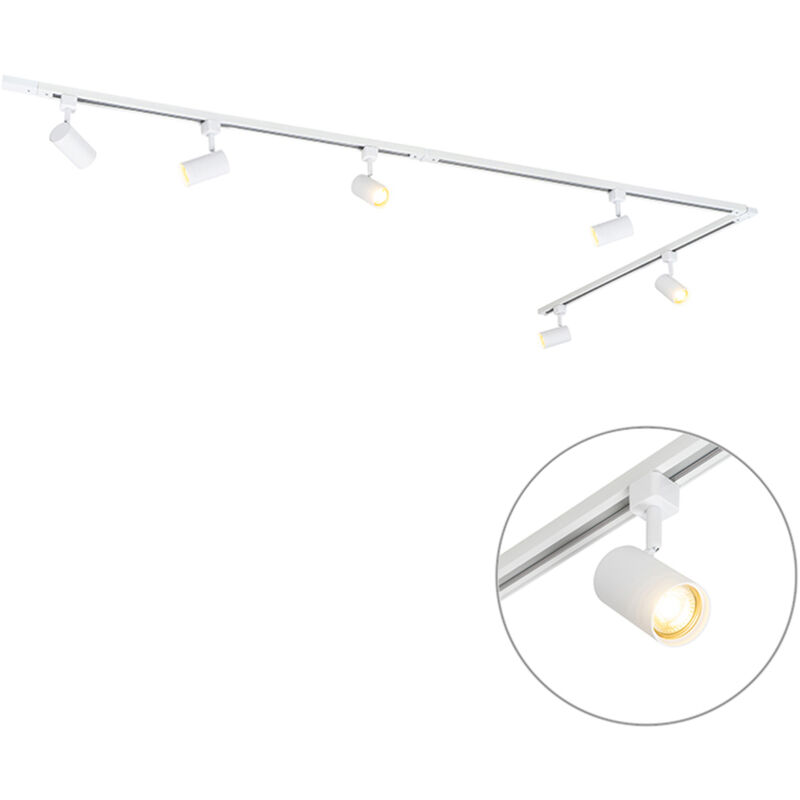 Qazqa Modern Track Lighting System With 6 White Spotlights 1-phase 300cm - Iconic Jeana