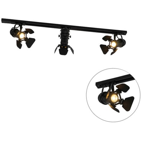 QAZQA Modern Track Lighting with 3 Black Spotlights 1-Phase - Iconic Movie