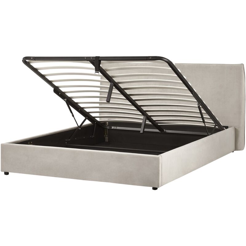 Beliani - Modern Traditional Upholstered Ottoman Storage Bed Eu King Size 5ft3 Soft Velvet Taupe Lavaur