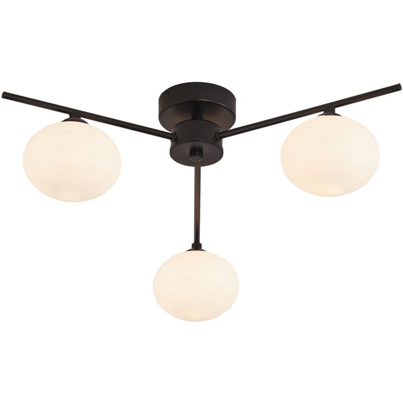 Modern Triple Branch Black Ceiling Light Fitting with White Swirl Glass Shades by Happy Homewares