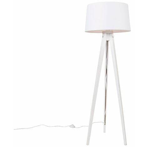 Modern Tripod Floor Lamp White with Linen Lampshade White 45 cm - Tripod Classic