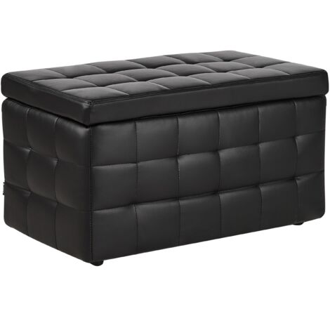 main image of "Modern Tufted Ottoman Bedroom Bench Storage Chest Black Faux Leather Michigan"
