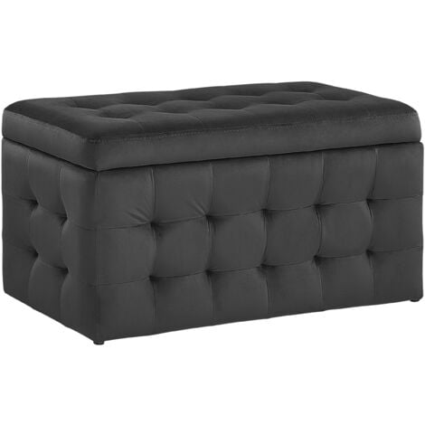 Modern Tufted Ottoman Bedroom Bench Storage Chest Black Velvet Michigan - Black