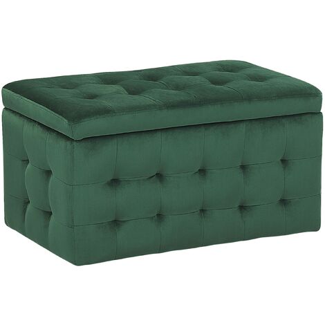 Modern Tufted Ottoman Bedroom Bench Storage Chest Green Velvet Michigan - Green