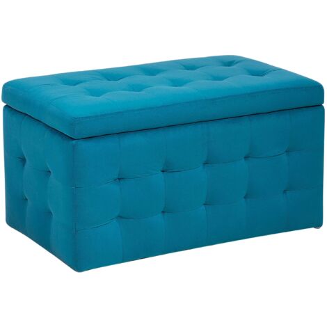 main image of "Modern Tufted Ottoman Bedroom Bench Storage Chest Sea Blue Velvet Michigan"