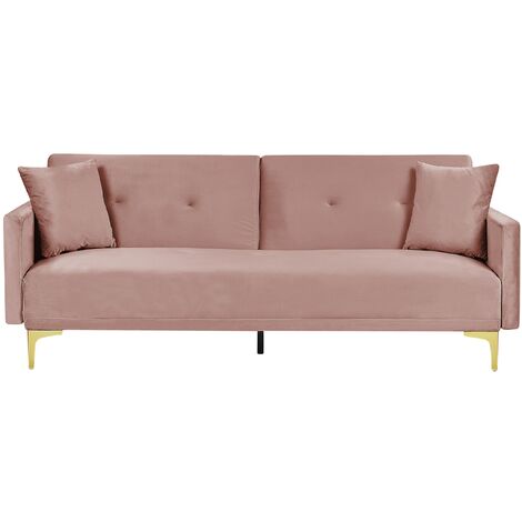 main image of "Modern Tufted Velvet Sofa Bed 3 Seater Pink Golden Legs Lucan"