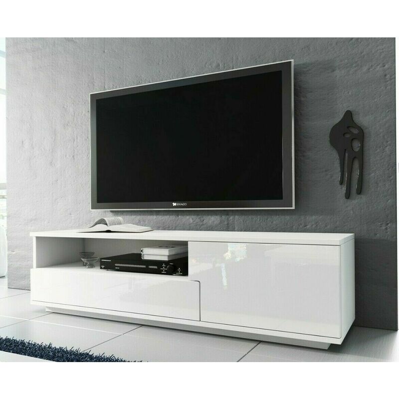 White Gloss tv Cabinet Stand Media Entertainment Drawer Unit 138cm Compact Modern Muza - White Gloss