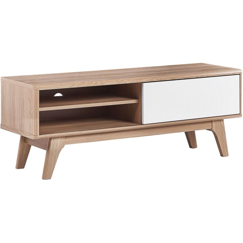 Modern TV Stand Media Unit Light Wood Frame White Cabinet Shelf Storage Buffalo